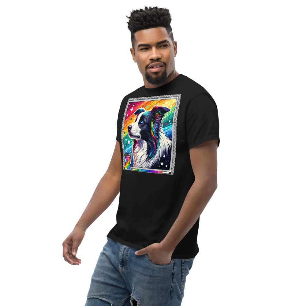 Border Collie head in painting style with rainbow colors and stars