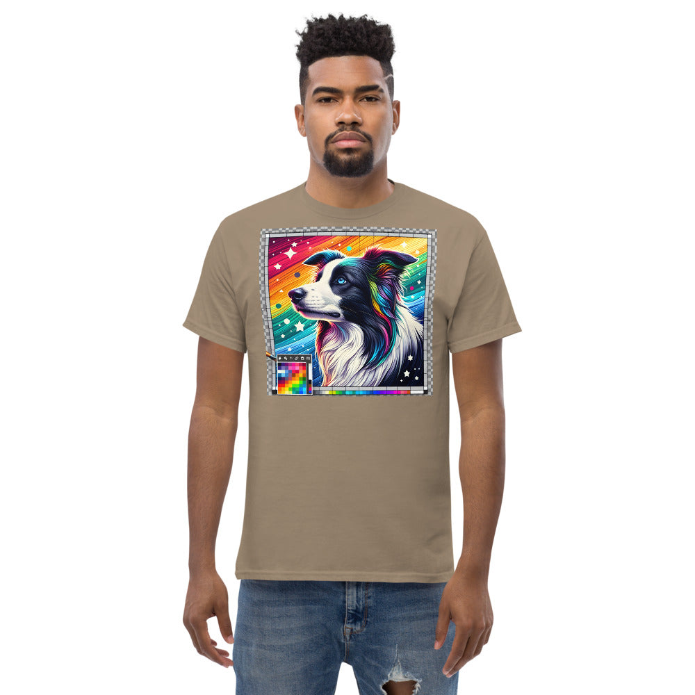 Border Collie head in painting style with rainbow colors and stars