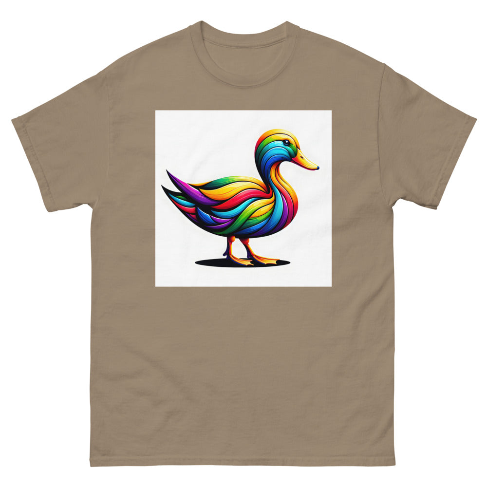 Duck painted in rainbow colors with a vibrant art style