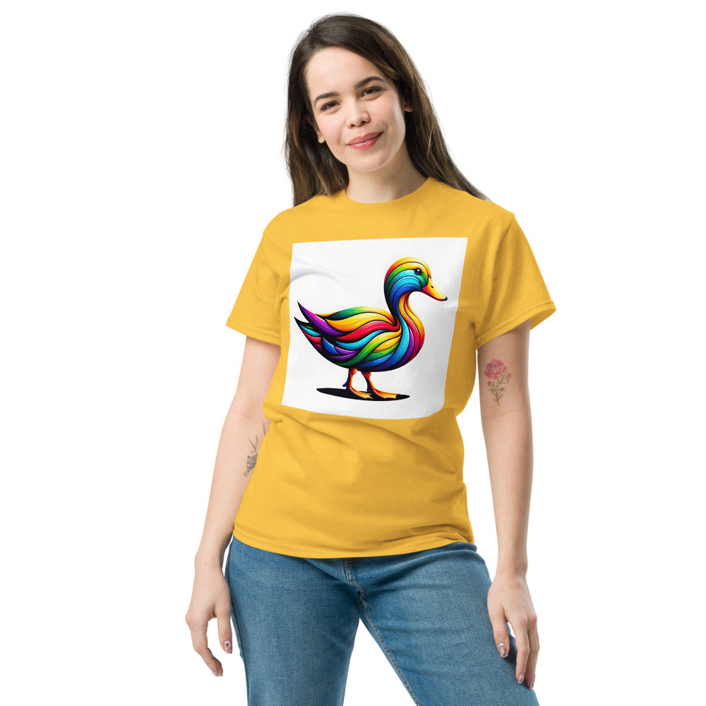 Duck painted in rainbow colors with a vibrant art style