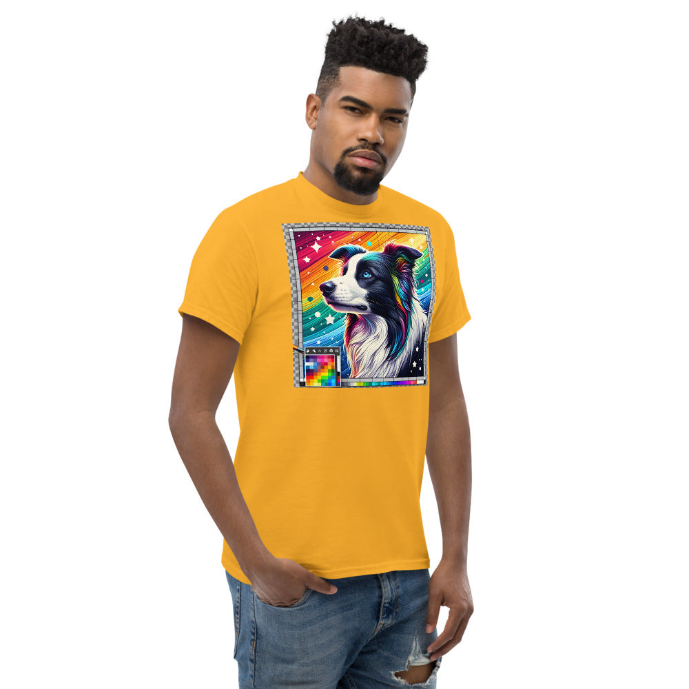 Border Collie head in painting style with rainbow colors and stars