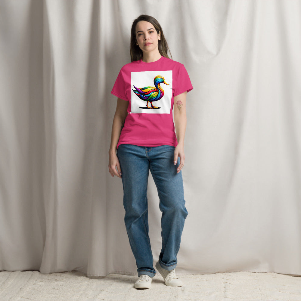 Duck painted in rainbow colors with a vibrant art style