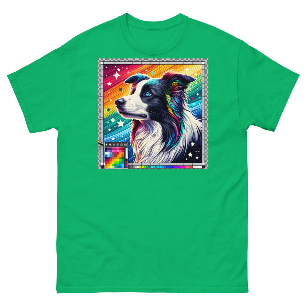 Border Collie head in painting style with rainbow colors and stars
