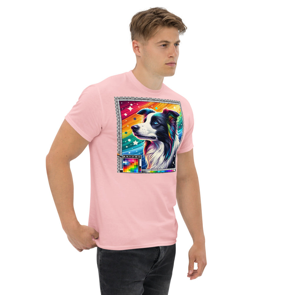 Border Collie head in painting style with rainbow colors and stars