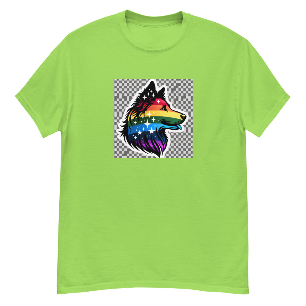 Border Collie head in painting style with rainbow colors and stars