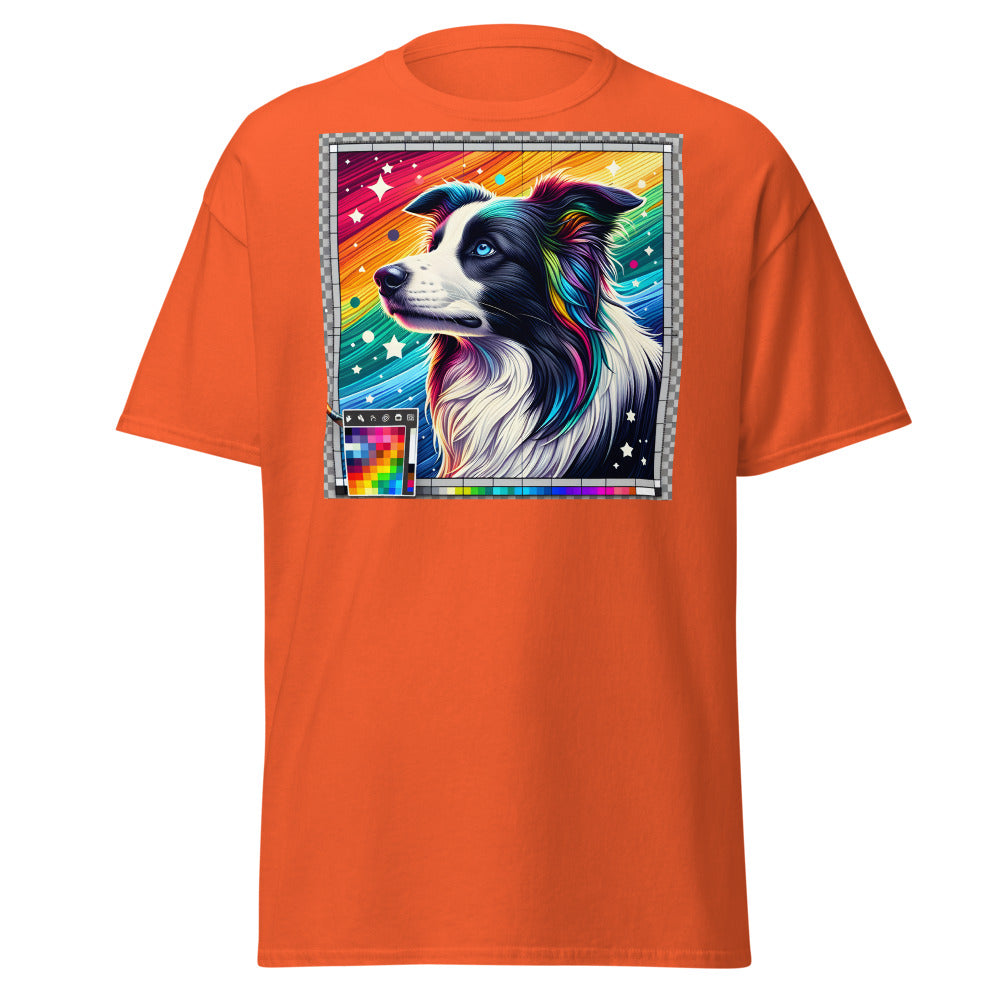 Border Collie head in painting style with rainbow colors and stars