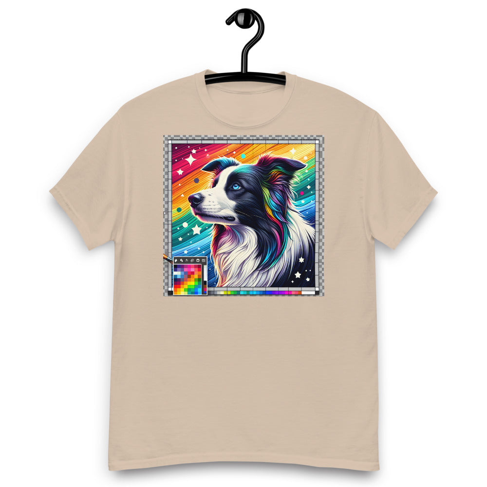 Border Collie head in painting style with rainbow colors and stars