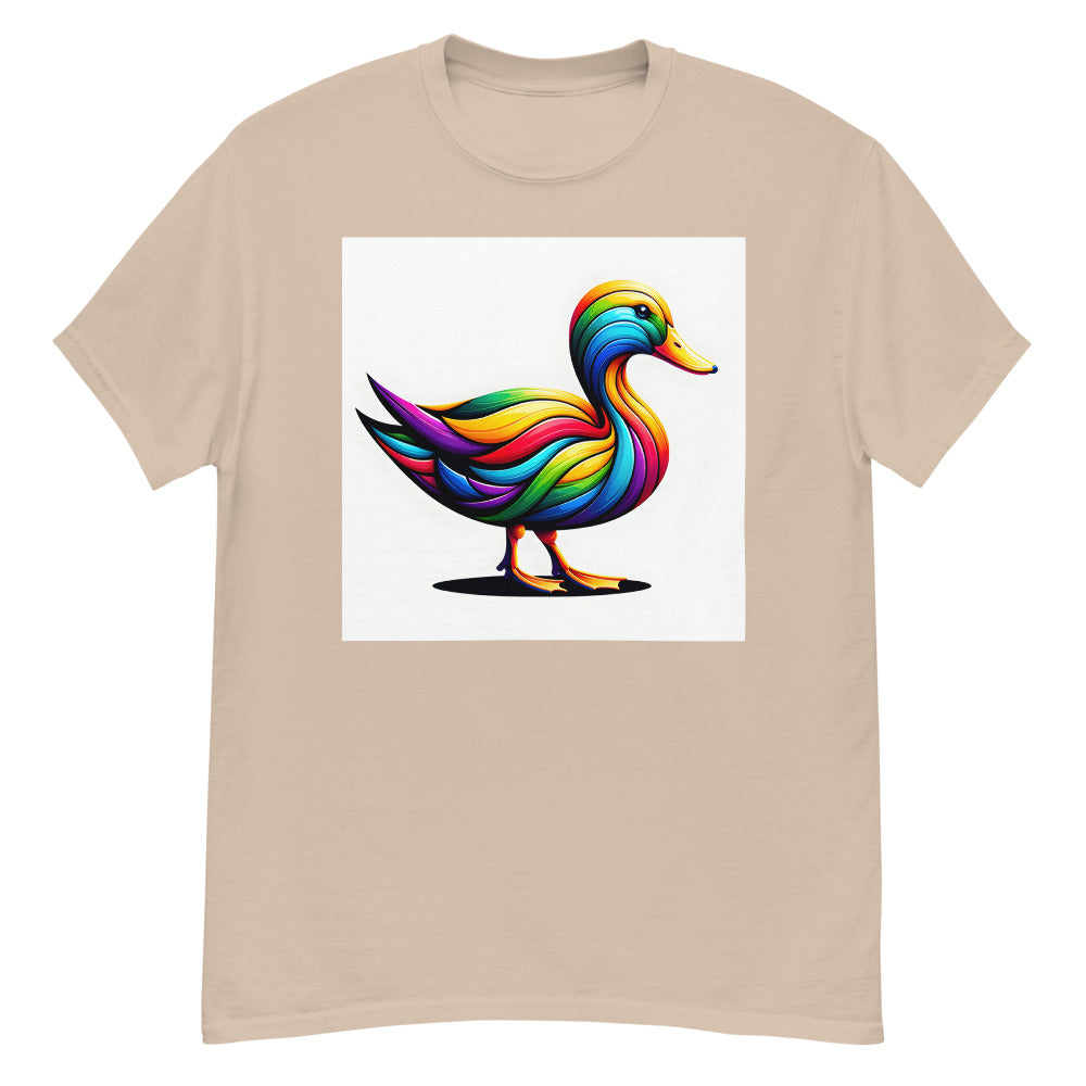 Duck painted in rainbow colors with a vibrant art style