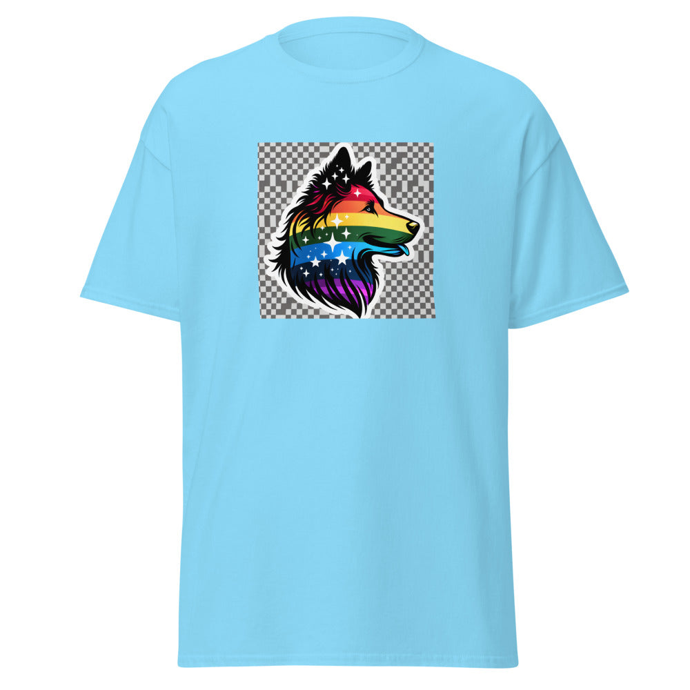 Border Collie head in painting style with rainbow colors and stars