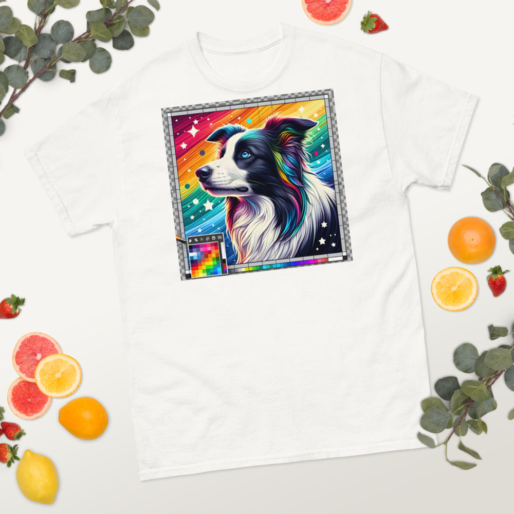 Border Collie head in painting style with rainbow colors and stars